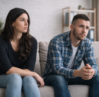Pensive moment in a modern living room
